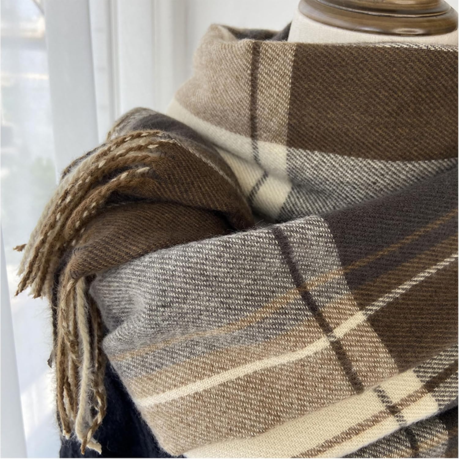 Mawjom Cold Weather Scarf with Scottish Tartan Plaid Soft Warm Winter Shawl Wrap with Fringes for Women Men