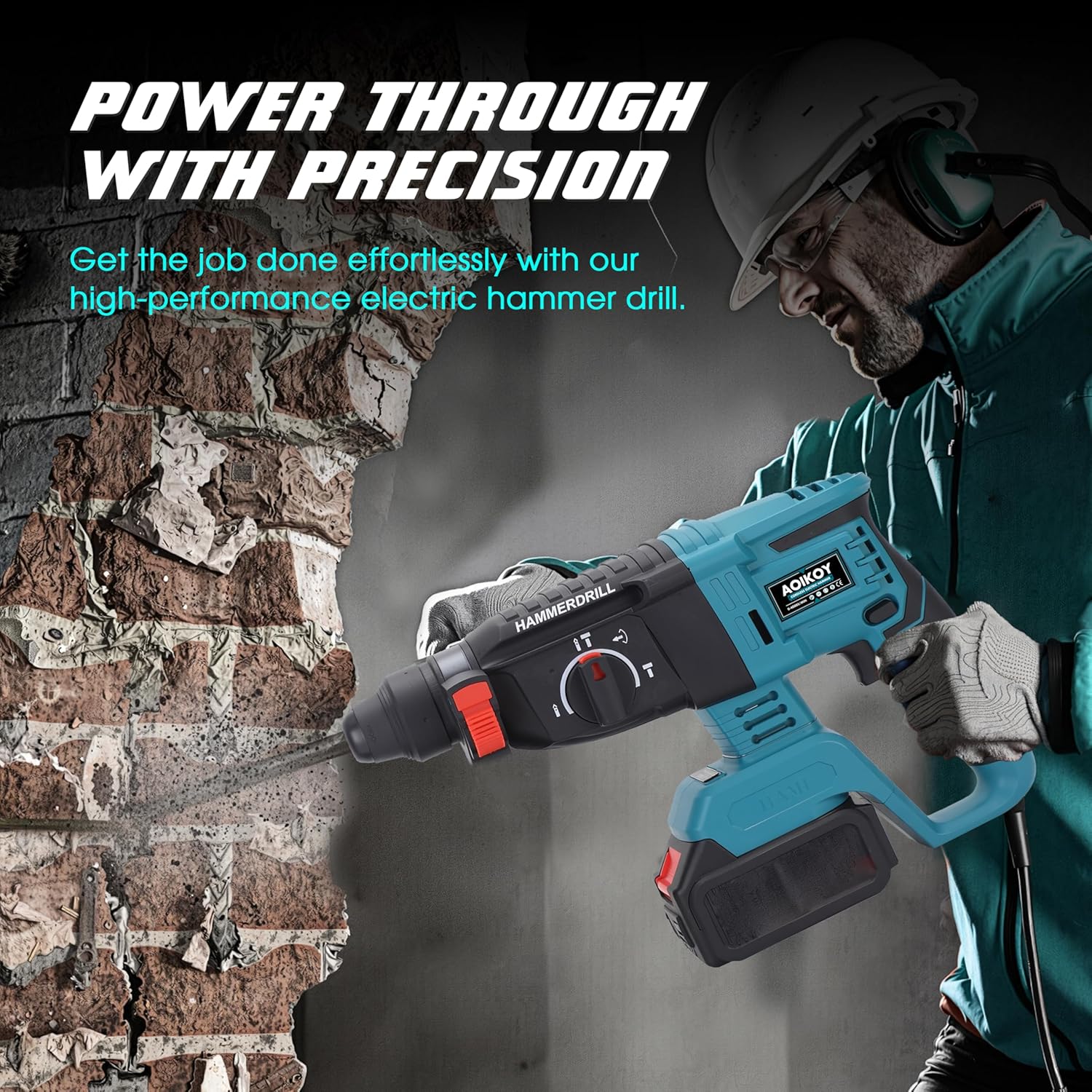 1-1/4 Inch Cordless Rotary Hammer Drill SDS-Plus Brushless for Makita 18-21V Battary, 4000BPM Jack Demolition Hammer Drill for Concrete with Safety Clutch 3 Functions & Toolbox（Battery Not Included） - Image 7