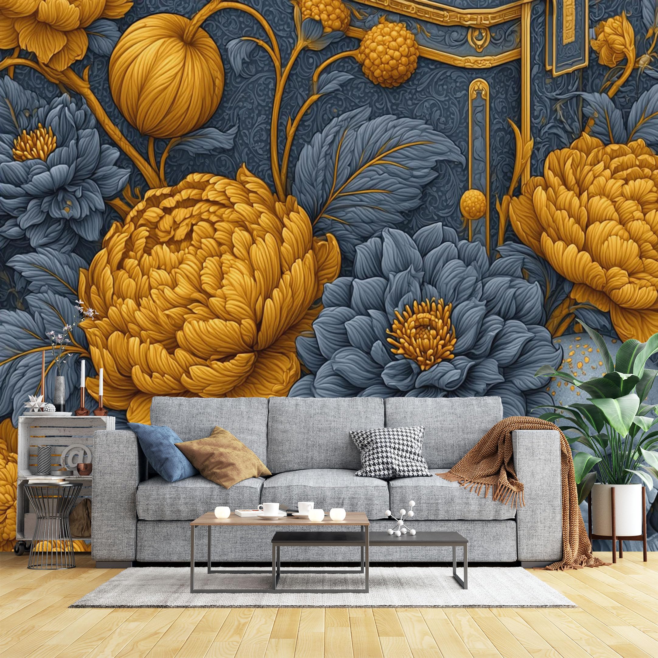 Custom Size Wall Murals Ornate Floral Skull Wall Murals Gothic Botanical Wallpaper, Large Photo Wallpaper Self-Adhesive Removable Wallpaper for Living Room