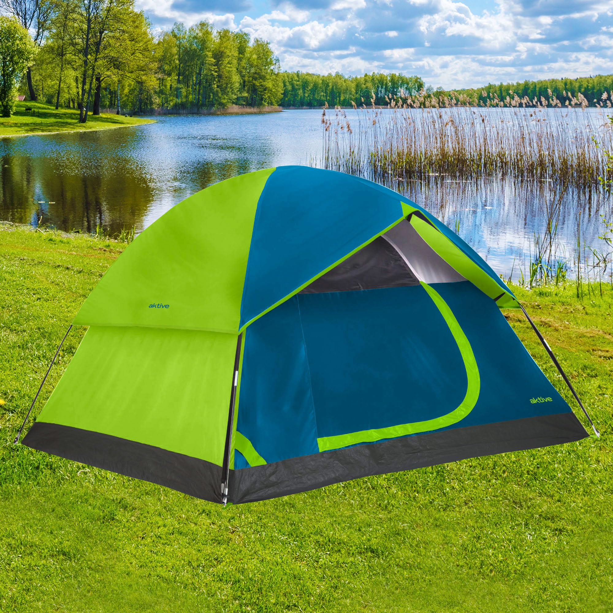 Aktive 52999 - Tenda igloo 4 uomini a doppio tetto | Dimensioni 240x210x130cm | Doppio tetto antipioggia, doppia porta con cerniera e zanzariera superiore | Tenda da campeggio