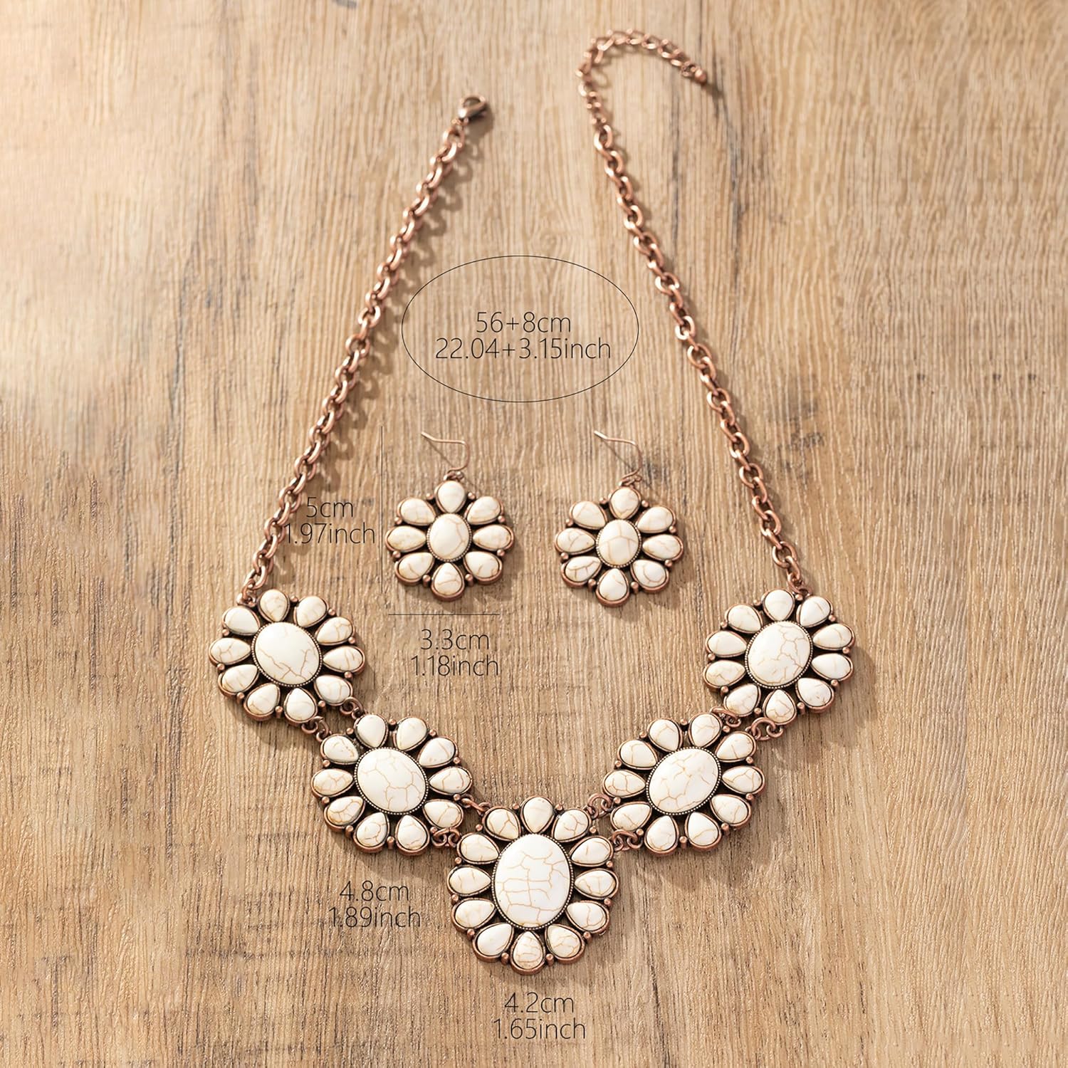 4 PCS Western Turquoise Jewelry for Women Boho Vintage Navajo Pearl Necklace Earring Bracelet Ring Set Country Cowgirl Accessories for Gift - Image 5