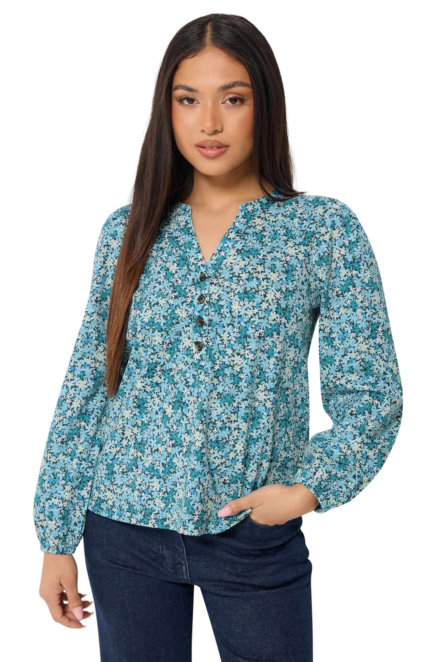 M&Co Petite Ditsy Floral Cotton Blouse - Women's Blue