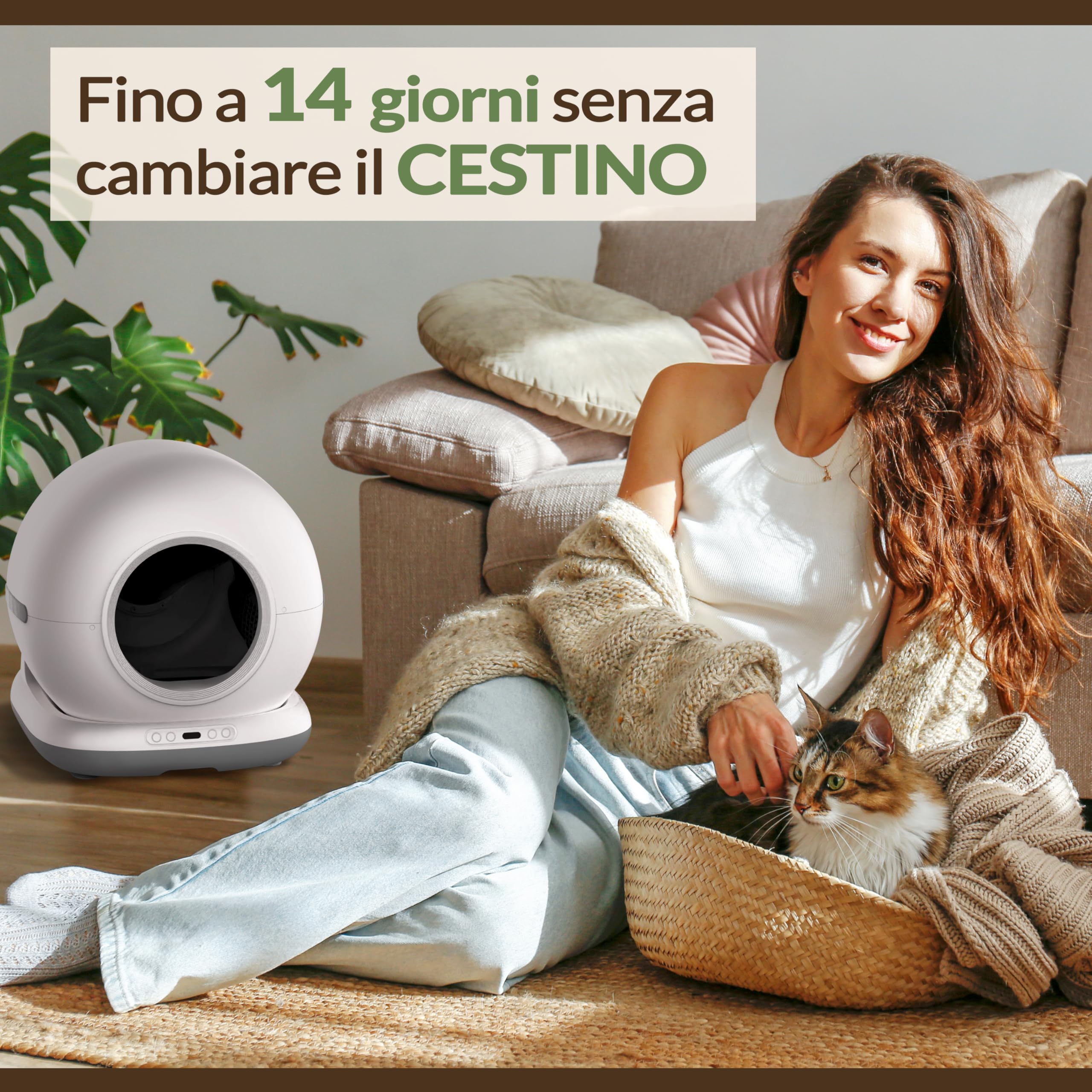 SYBILPET Lettiera Gatto Autopulente Automatica, Antiodore, Capacità Massima 72L con Monitoraggio App e Deodorante Sostituibile per un Ambiente Fresco e Privo di Odori.