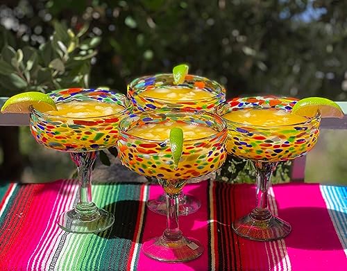 Miniatura 3 de Dos Sueños Vidrio soplado a mano mexicano – Juego de 4 vasos de Margarita soplados a mano Confetti Rock (16 oz) …