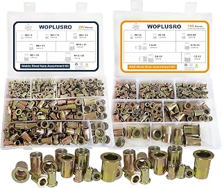 540pcs SAE & Metric Rivet Nut Assortment Kit,Carbon Steel Flat Head Threaded Insert Nuts,Sizes1/4"-20 3/8"-16 5/16"-18 10-24, 6-32 8-32 M3 M4 M5 M6 M8 M10 M12