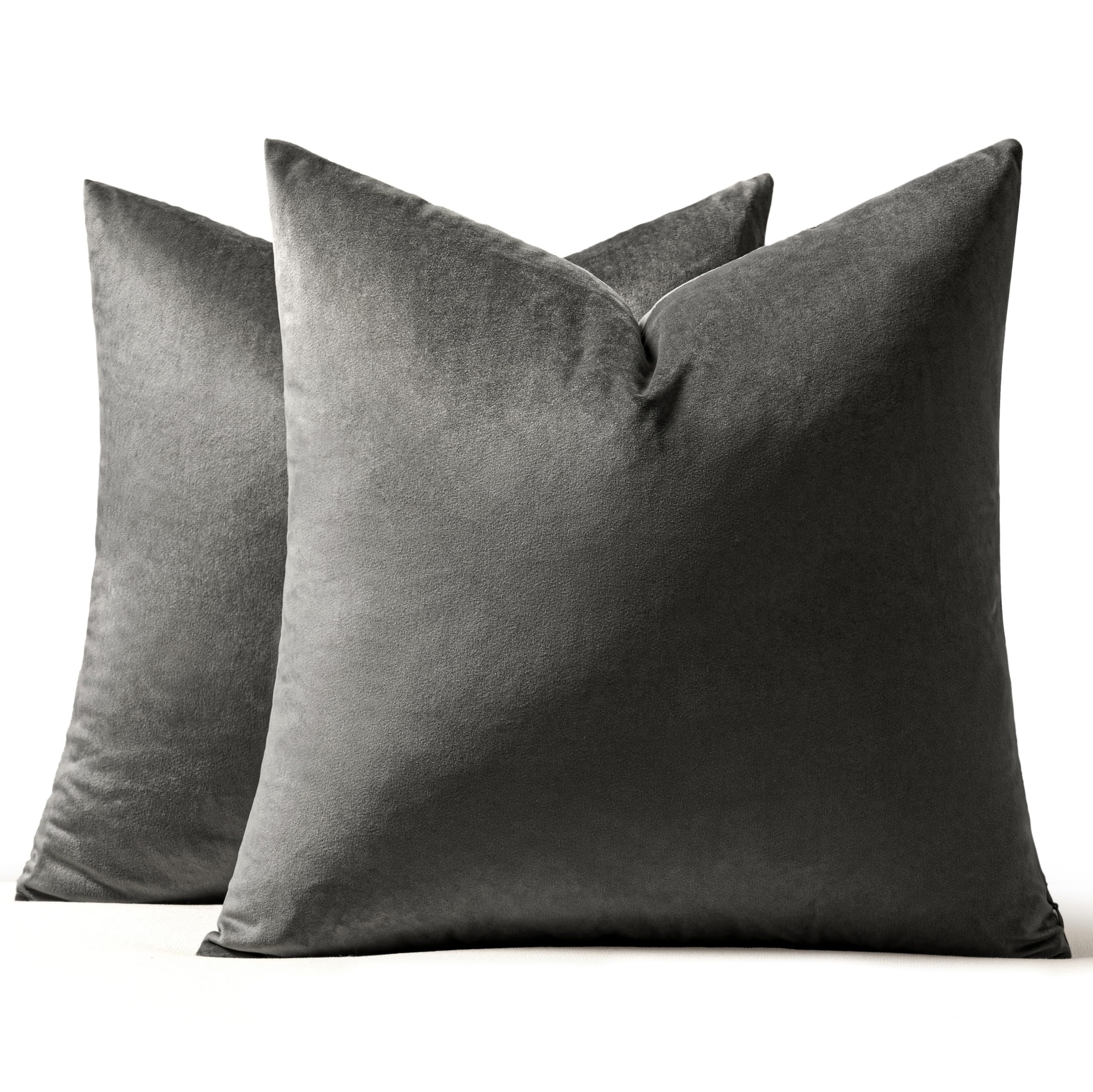 MIULEE Velvet Throw Pillow Covers 16x16 Inch, Pack of 2 - Dark Grey, Soft Solid Decorative Pillow Covers Cushion Cases Modern Luxury Home Decor for