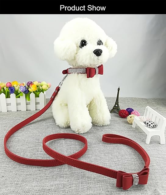Foto 3 de 6 de Newtensina Collar de Perro de Moda y Correa con Pajarita Correa de Collar de Cachorro Bling con Arco…