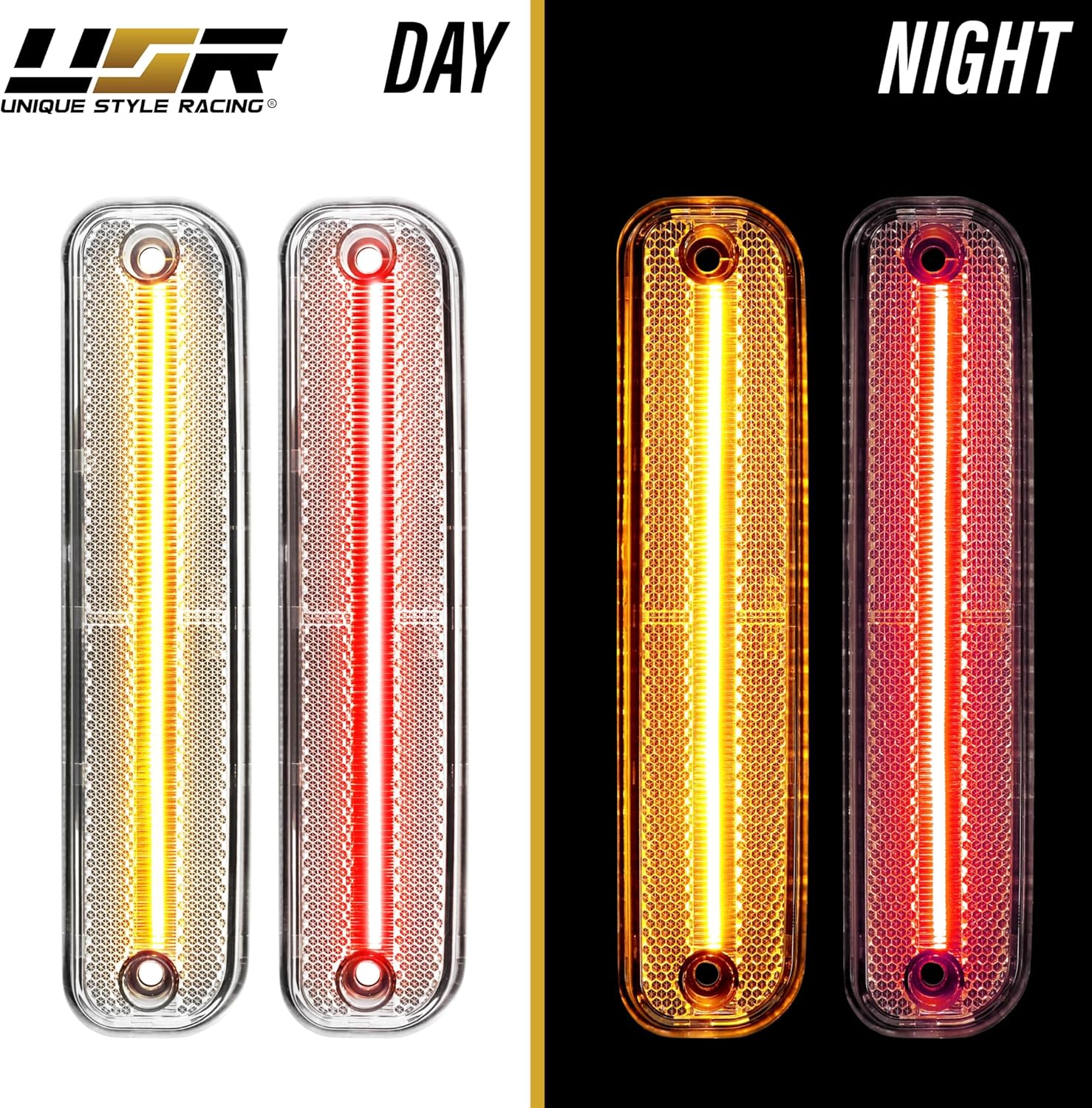 USR 75-80 C/K Series Pickup Side Marker Light – 4pc Front&Rear Parking Lamps (Left + Right) Set - Compatible with 1975-1980 Chevy C/K Pick Up Truck C10, C20 / GMC C15 K15 (CLEAR LENS w/AMBER-RED LED)
