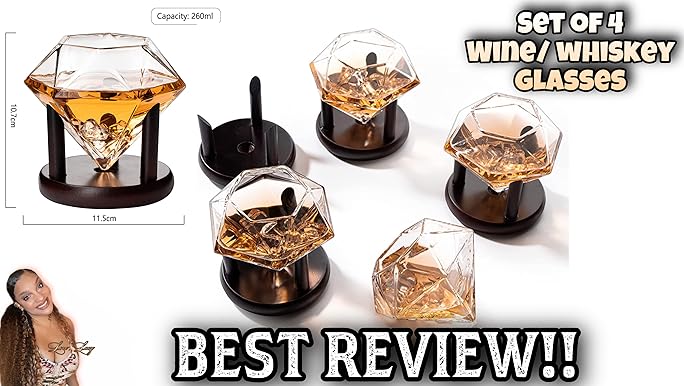 Amazon.com: Set of 4 Diamond Whiskey & Wine Glasses With