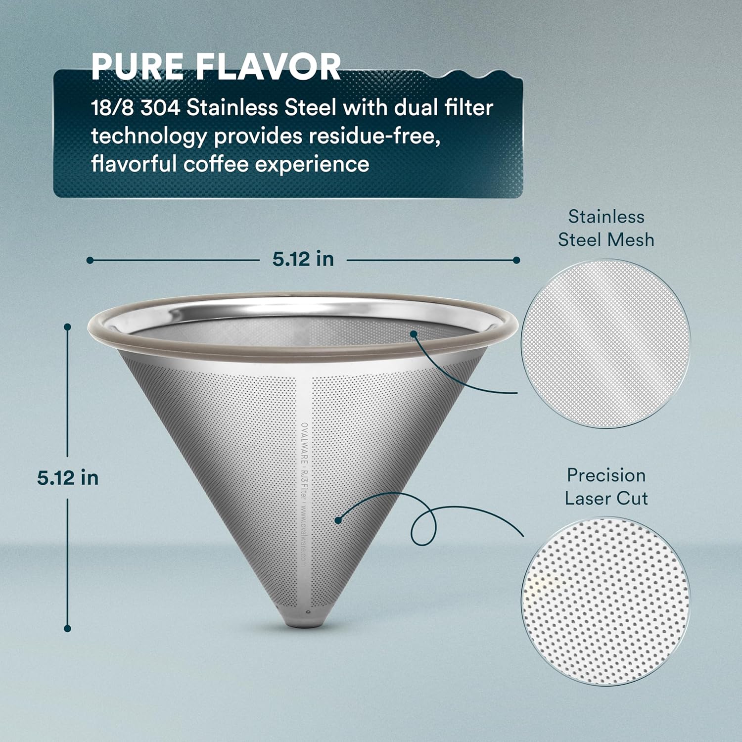 Silver Stainless Steel Reusable Pour Over Coffee Filter Cone