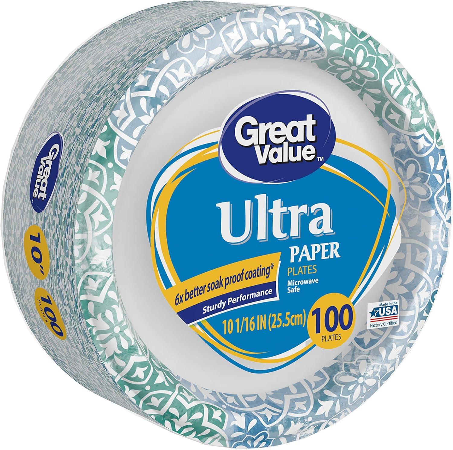 Great Value Ultra Disposable Dinner Paper Plates, 10 1/16", 100 Count