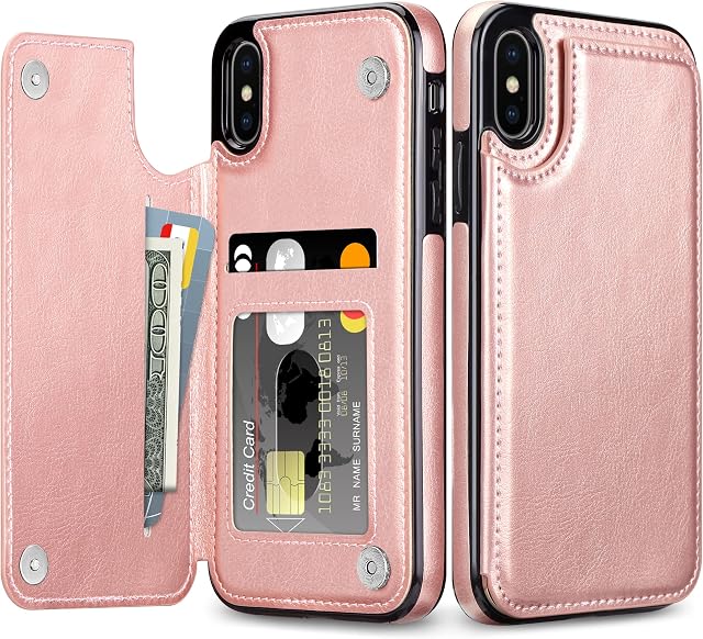 Coolden for iPhone XS Case iPhone X Case Wallet Case Shockproof Case with Card Holder Slot Flip Folio Soft PU Leather Magnetic Closure Protective Case Cover for iPhone X/XS 5.8 inch (Rose Gold)