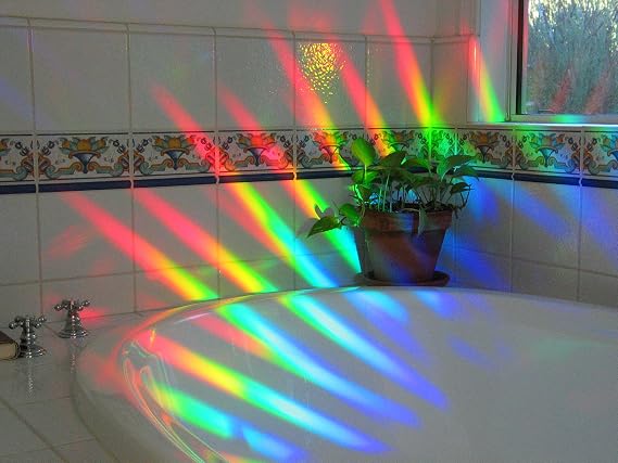 Rainbow Symphony - Rainbow Window Suncatcher Prism Light Catcher for Windows Creates Vibrant Rainbows 4 Hanging Sun Catcher with Axicon Pattern and Bonus Decal Made in USA