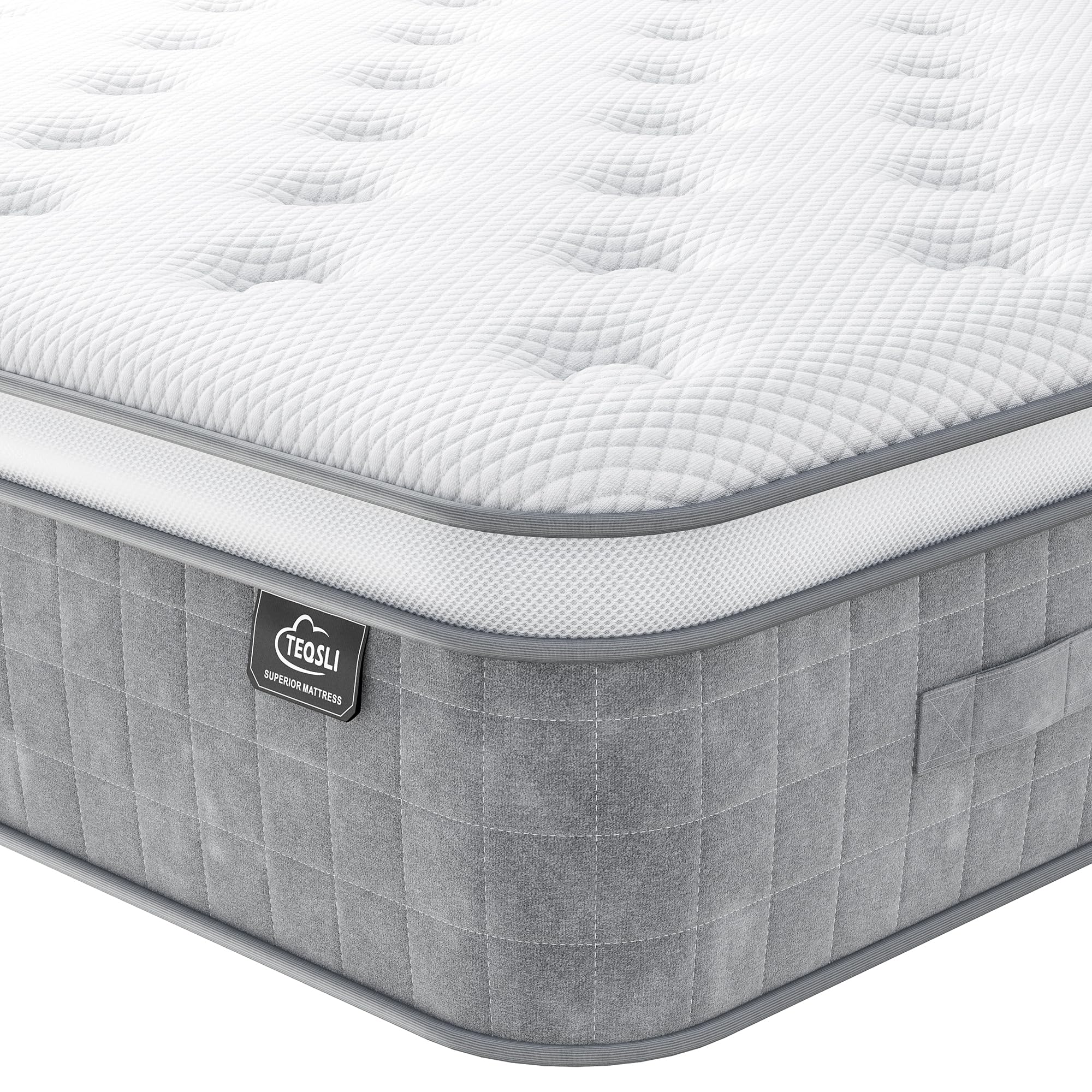 TeQsli 10 Inch 7-Zone Orthopaedic Double Mattress, 4FT6 Gel Memory Foam & Pocket Sprung Hybrid Double Mattress for Pressure & Back Pain Relief – Medium Firm – Edge Support – 135x190x25cm