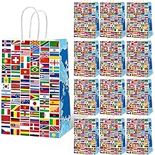 12 Pcs World Country Flags Party Supplies Bags International World Birthday Party Goody Bags Travel Trip Around the Globe Birthday Retirement Paper Bags Party Decorations Party Gifts