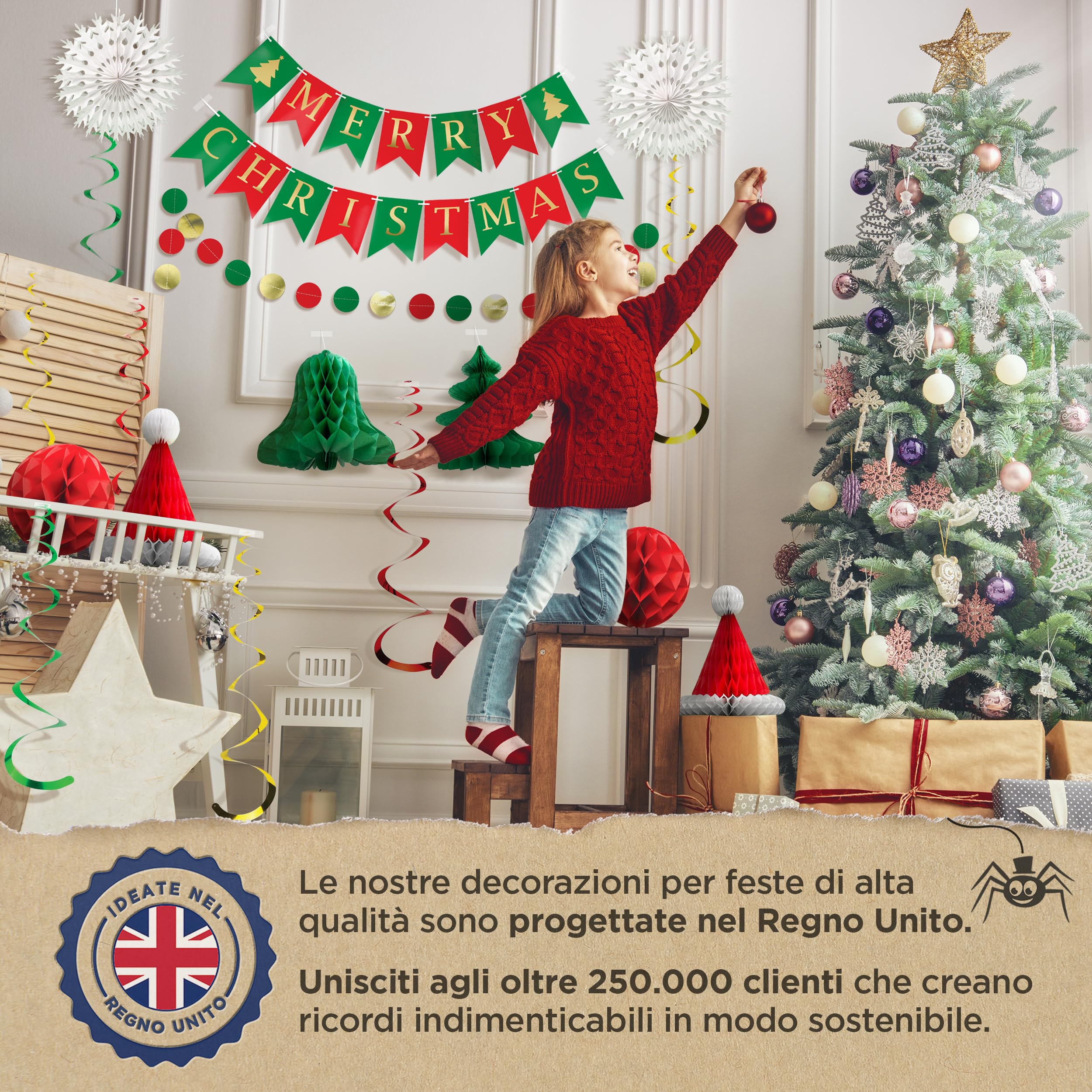 Kit Decorazioni Natalizie In Carta 16 Pezzi | Festoni E Addobbi Vintage A Nido D'Ape Riutilizzabili