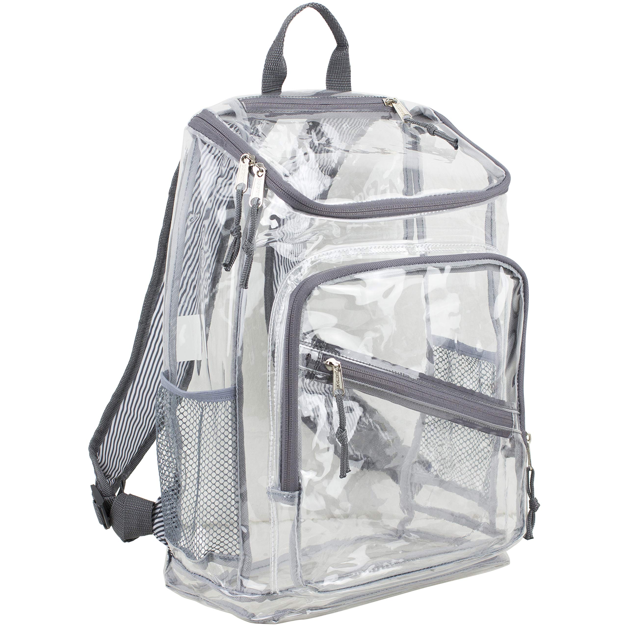 Eastsport Clear Backpack Top Loader Stadium Approved See Through Transparent w/Adjustable Padded Straps - Grey Pinstripe