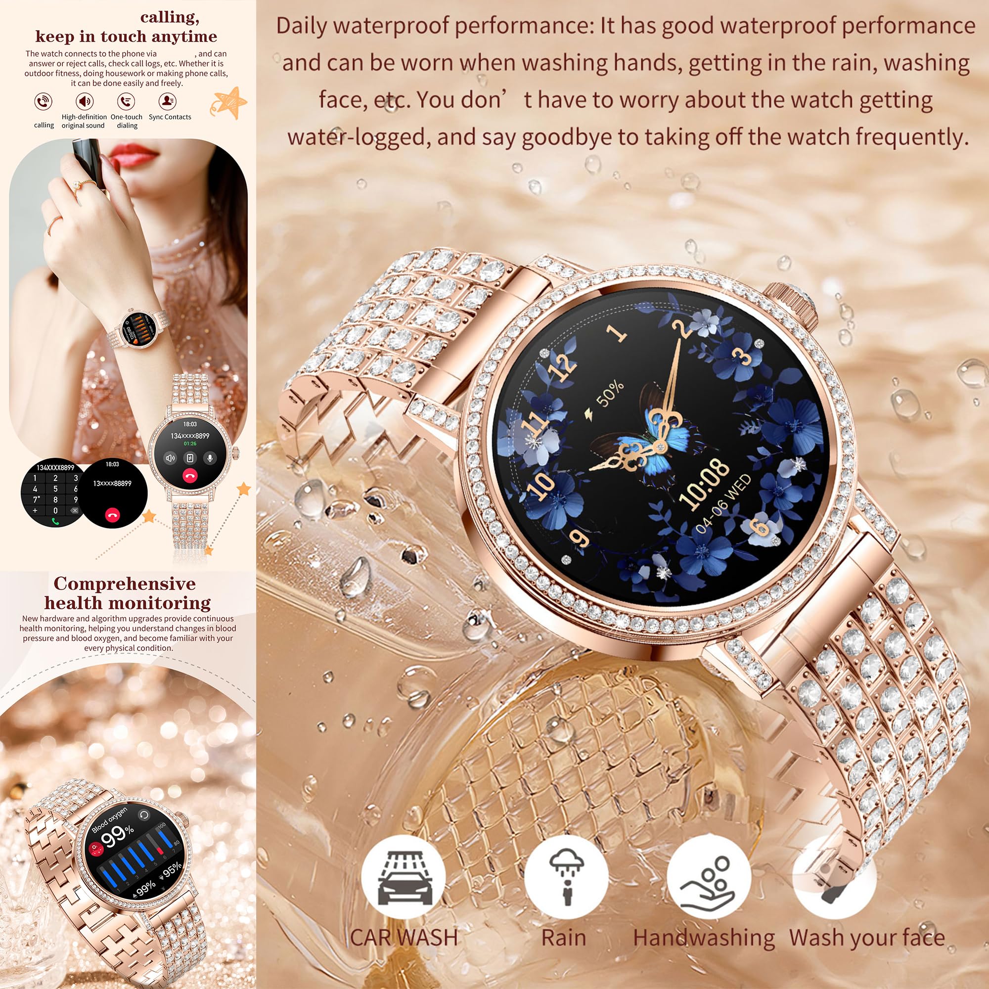 Reloj Inteligente Mujer con Llamadas, 1,27 Pulgada Smartwatch Mujer Deportivo con Podometro Pulsometro SpO2 Sueño Presion Arterial Actividad IP67 Reloj Digital para iOS Android (Plateado)