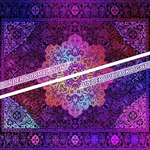 Miniatura 8 de Apdidl Alfombra de Pared Negra con Mandala Boho Hippie para Dormitorio, Alfombra Fluorescente India de Estilo Bohemio con Flores, Decoración de Arte