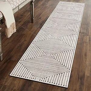 Rugshop Marbella Bohemian Stripes Washable Non Slip Runner Rug 2' x 8' Beige