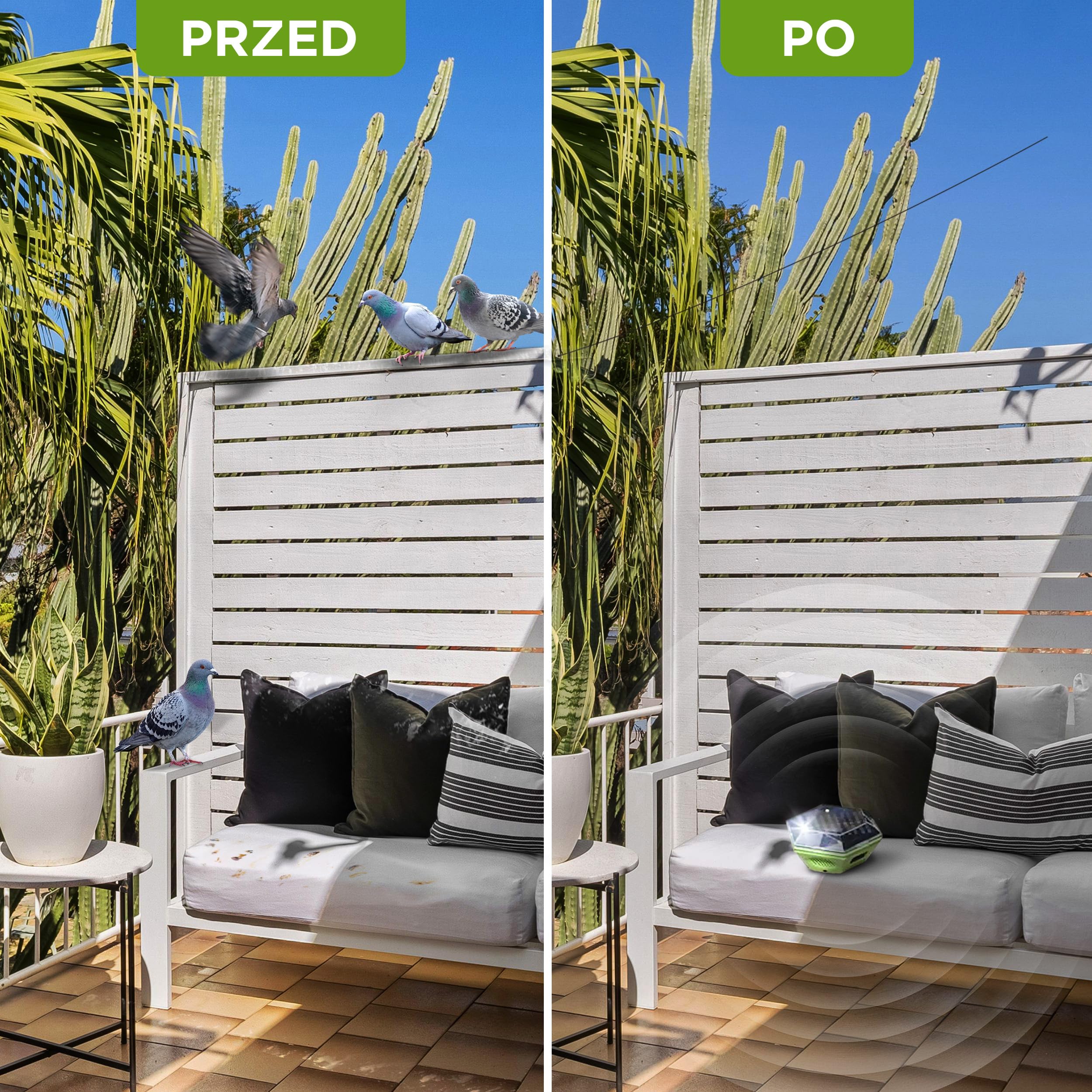 ISOTRONIC Solarny odstraszacz ptaków i gołębi – Ultradźwięki i lampa błyskowa – Na balkon i do ogrodu – Skuteczny na wróble, mewy i wrony – Zasięg 150 m² (3 sztuki)
