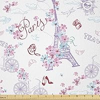 Vista 92 de Ambesonne Tela de Mariposas por Yarda, Patrones de Mariposas Estacionales Alegres Selva Tropical Naturaleza Salvaje Ilustración, Tela Decorativa