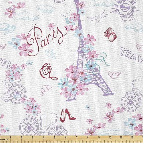 Miniatura 92 de Ambesonne Tela de Mariposas por Yarda, Patrones de Mariposas Estacionales Alegres Selva Tropical Naturaleza Salvaje Ilustración, Tela Decorativa