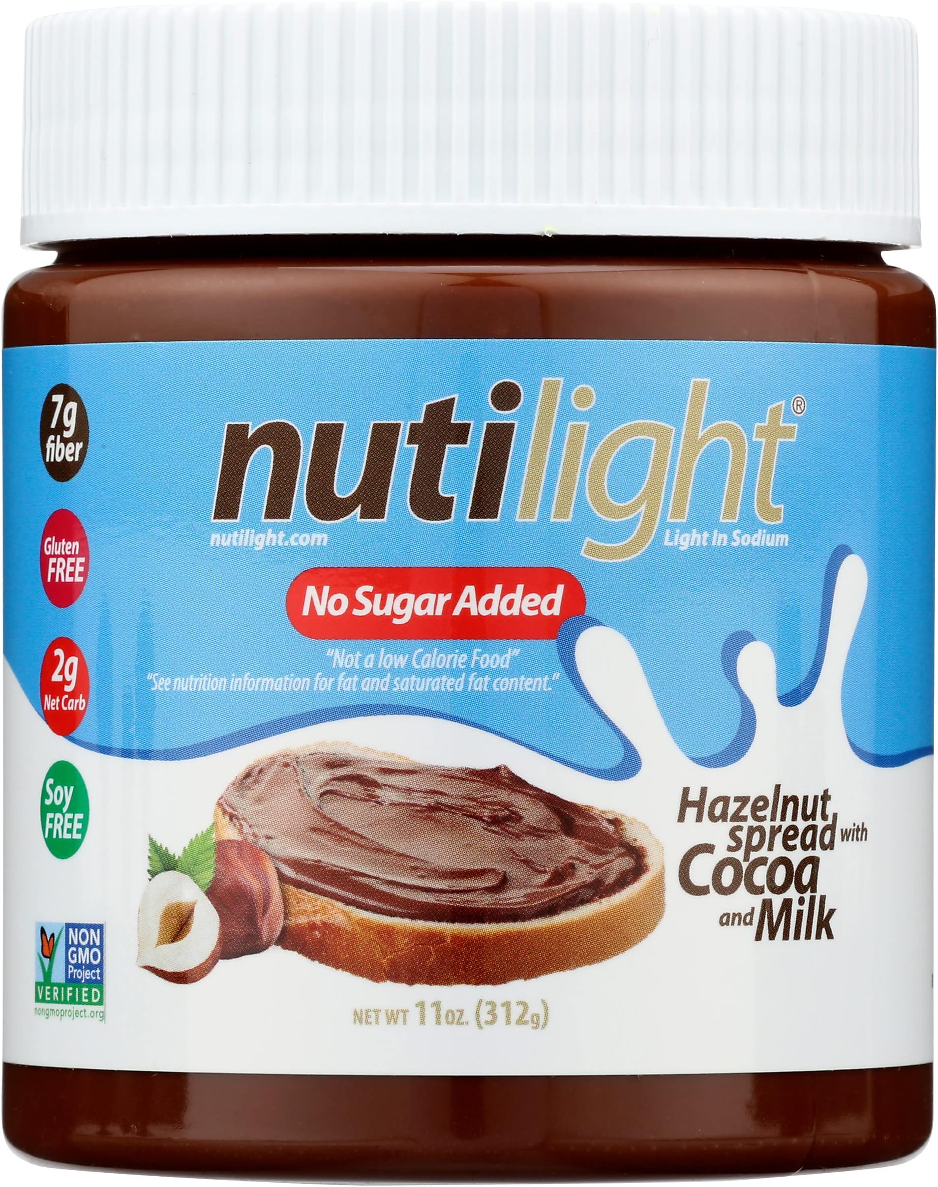 Nutilight No Sugar Added Hazelnut Spread with Cocoa and Milk, Keto and Diabetic Friendly, Non-GMO, Gluten-Free, and Soy-Free, 11 Oz (Pack of 6)