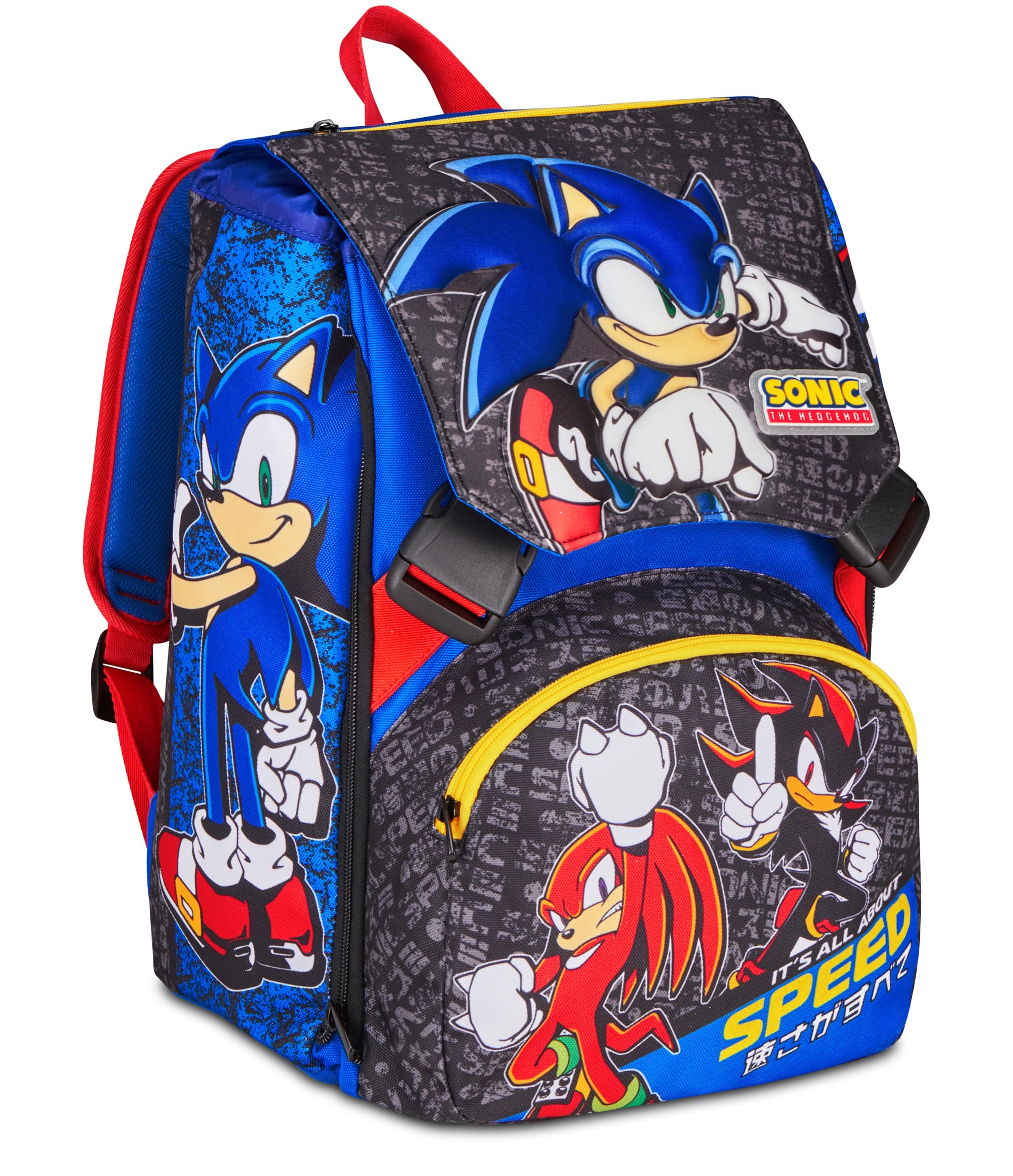 Seven Zaino Scuola Estensibile Big Sonic, Blu, 24L, Espandibile tramite zip, Tasca frontale, Tasca laterale portaborraccia, Scuola elementare, Bambino