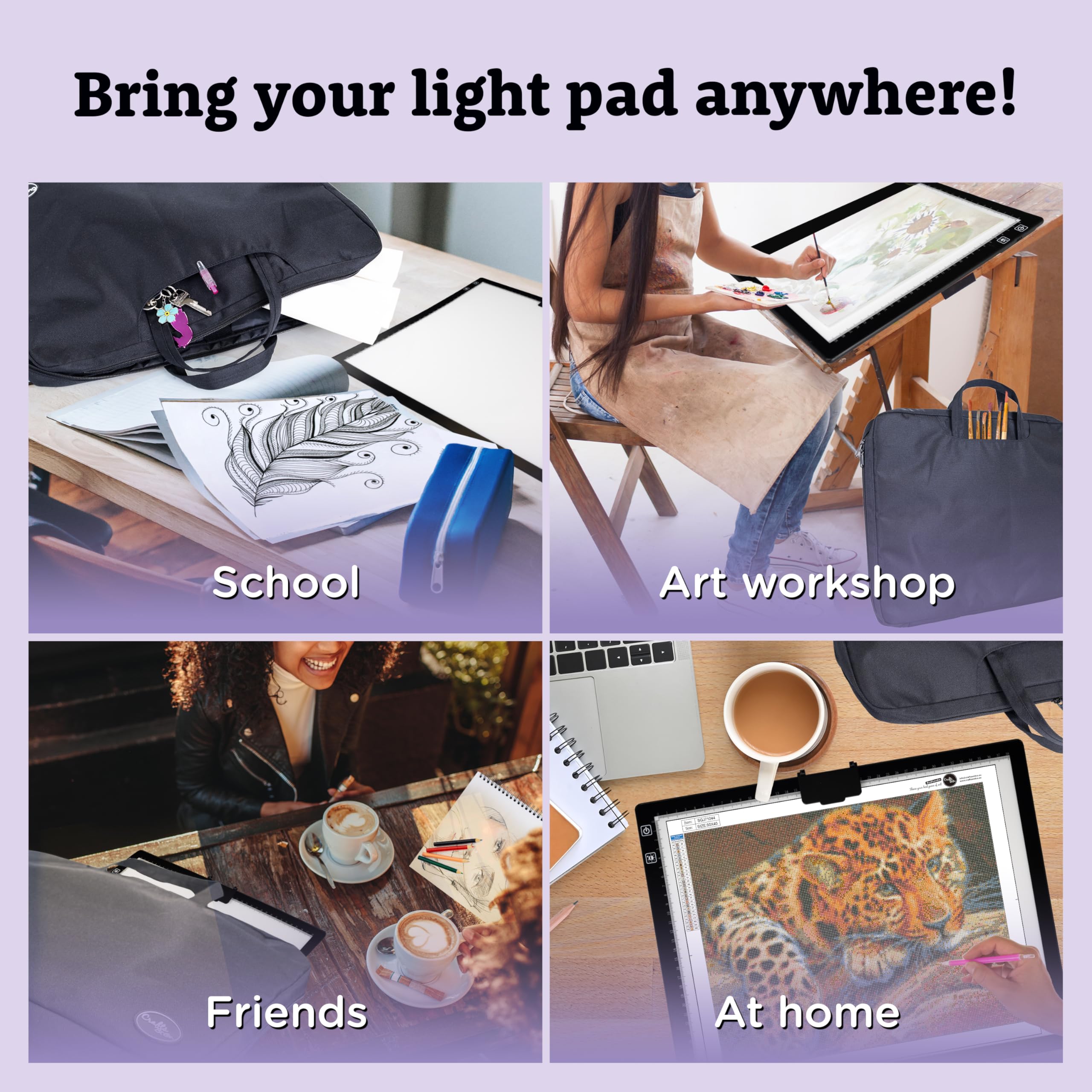 Crafts&Co® Pochette pour Tablette Lumineuse | Sacoche pour Tablette Lumineuse A3 | Convient à la Tablette Lumineuse de Diamond Painting Accessoires | Noir