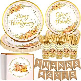 169PCS Thanksgiving Paper Plates and Napkins,Friendsgiving Fall Plates for Thanksgiving Fall Autumn Dinner Party Decorations
