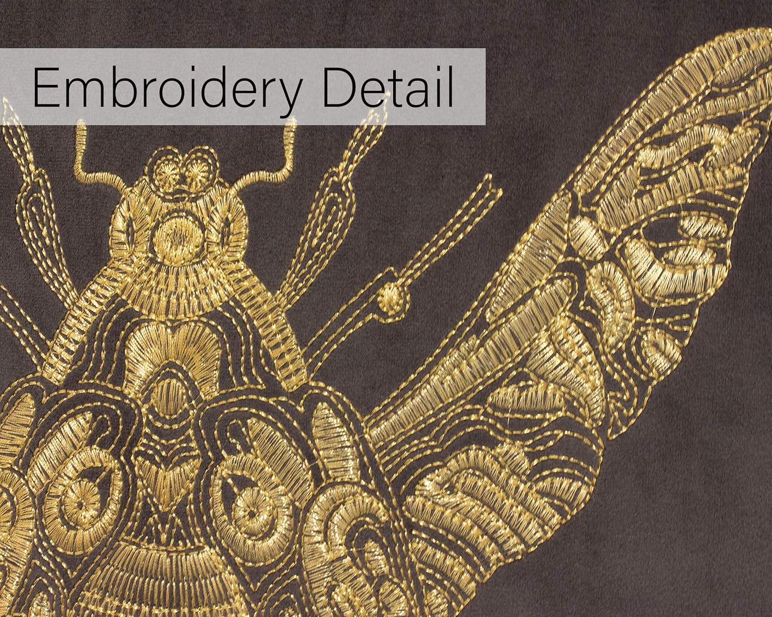 Riva Paoletti Cerana Cushion Cover - Charcoal Grey - Super Soft Velvet Fabric - Embroidered Gold Bee Design - Gold Piped Edges - 100% Polyester - 50 x 50cm (20" x 20" inches)