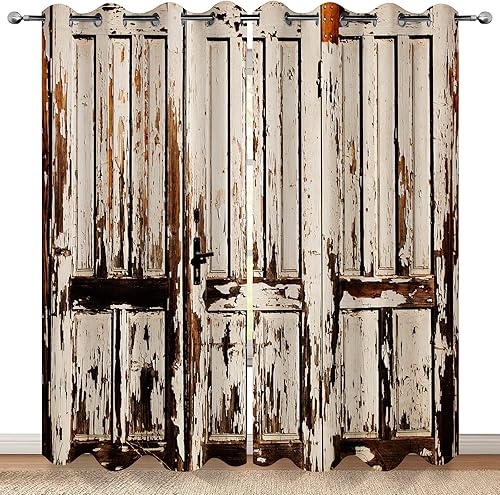 Cortinas opacas rústicas para puerta de granero, coloridas decoración de campo de madera para dormitorio, sala de estar, decoración con ojales,