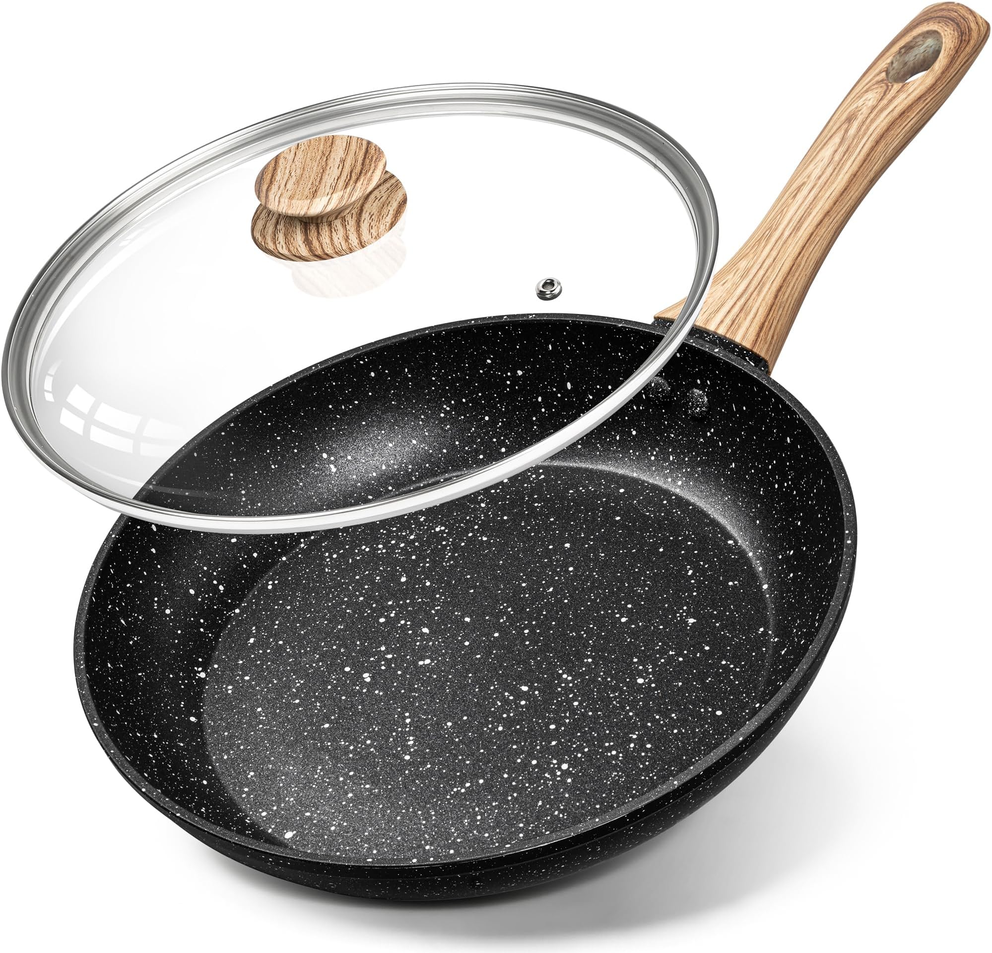 MICHELANGELO 26cm Frying Pan with Lid, Non Stick Pan with Bakelite Handle, Frying Pans for Induction Hob with Stone-Derived Nonstick Coating 100% APEO Free