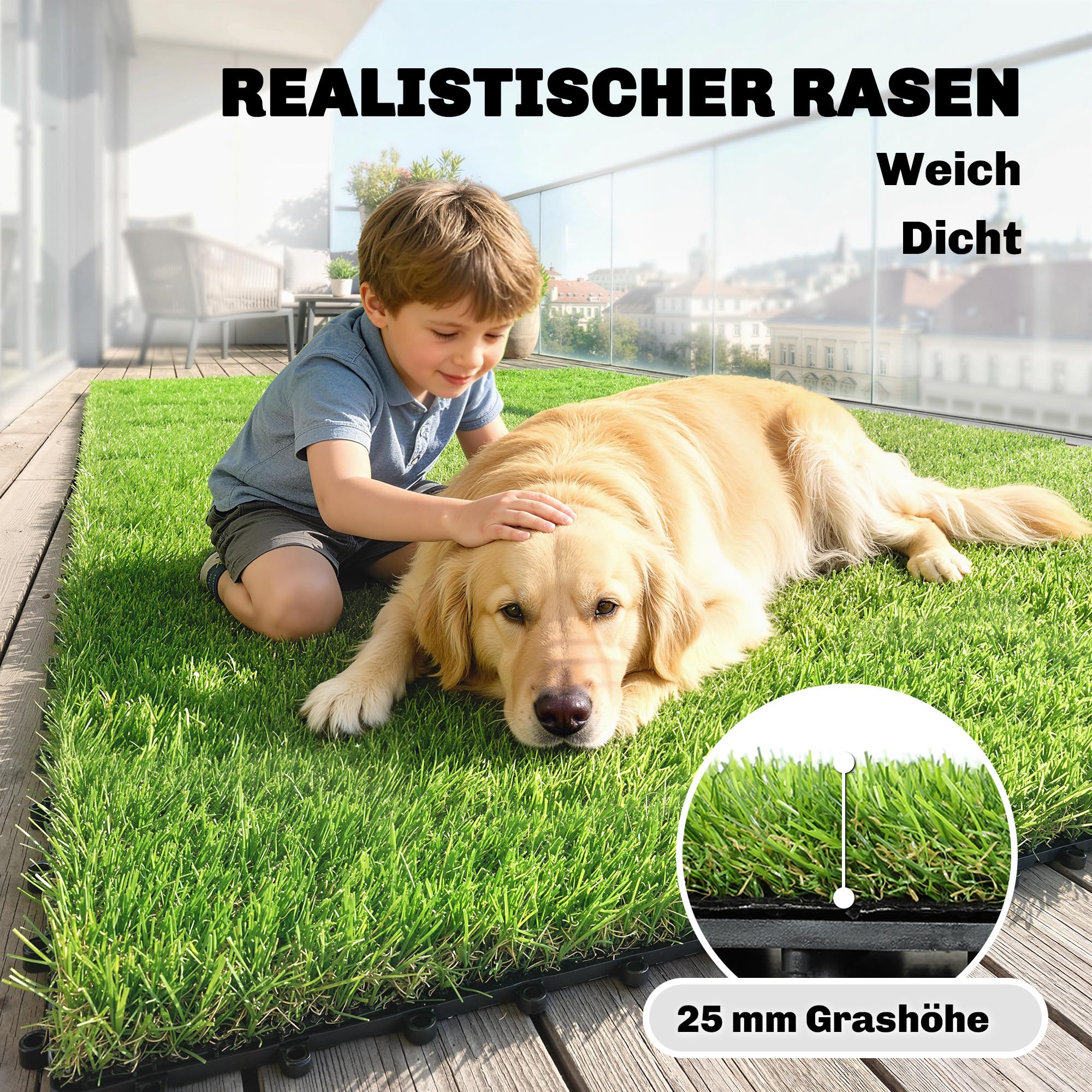 Outsunny 22er Set Kunstrasen Fliesen 30x30 cm Rasenfliesen mit Drainagesystem, 2m² Rasenteppich Kunststoff Grasmatte Künstlicher Rasen Bodenbelag Grasfliese für Balkon, Terrasse Garten Outdoor Grün