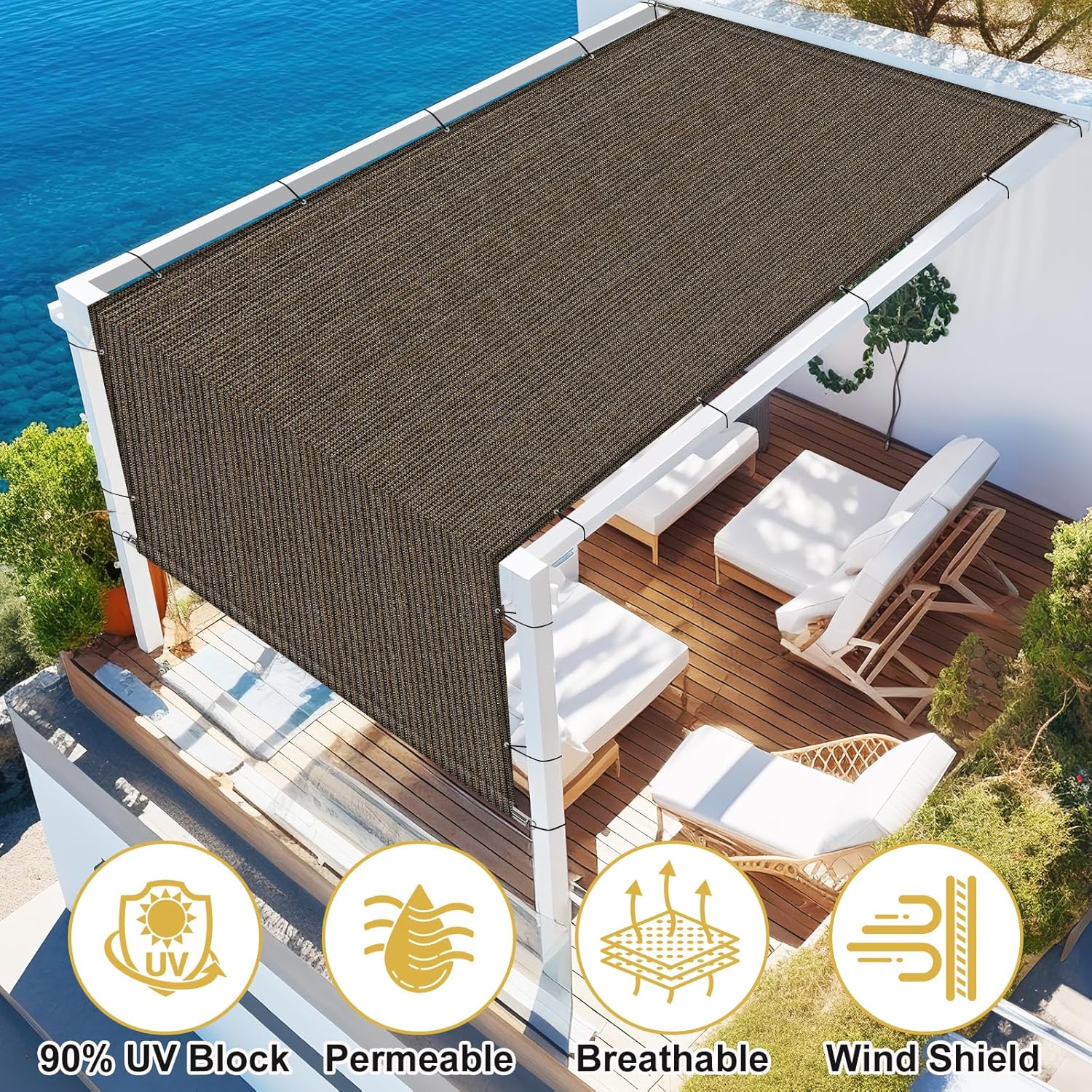 Shade&Beyond 10'x16' Pergola Shade Cover with Weighted Rods & Grommets, 90% UV Block Outdoor Sun Shade Cloth Canopy Replacement Cover for Patio Porch, Mocha