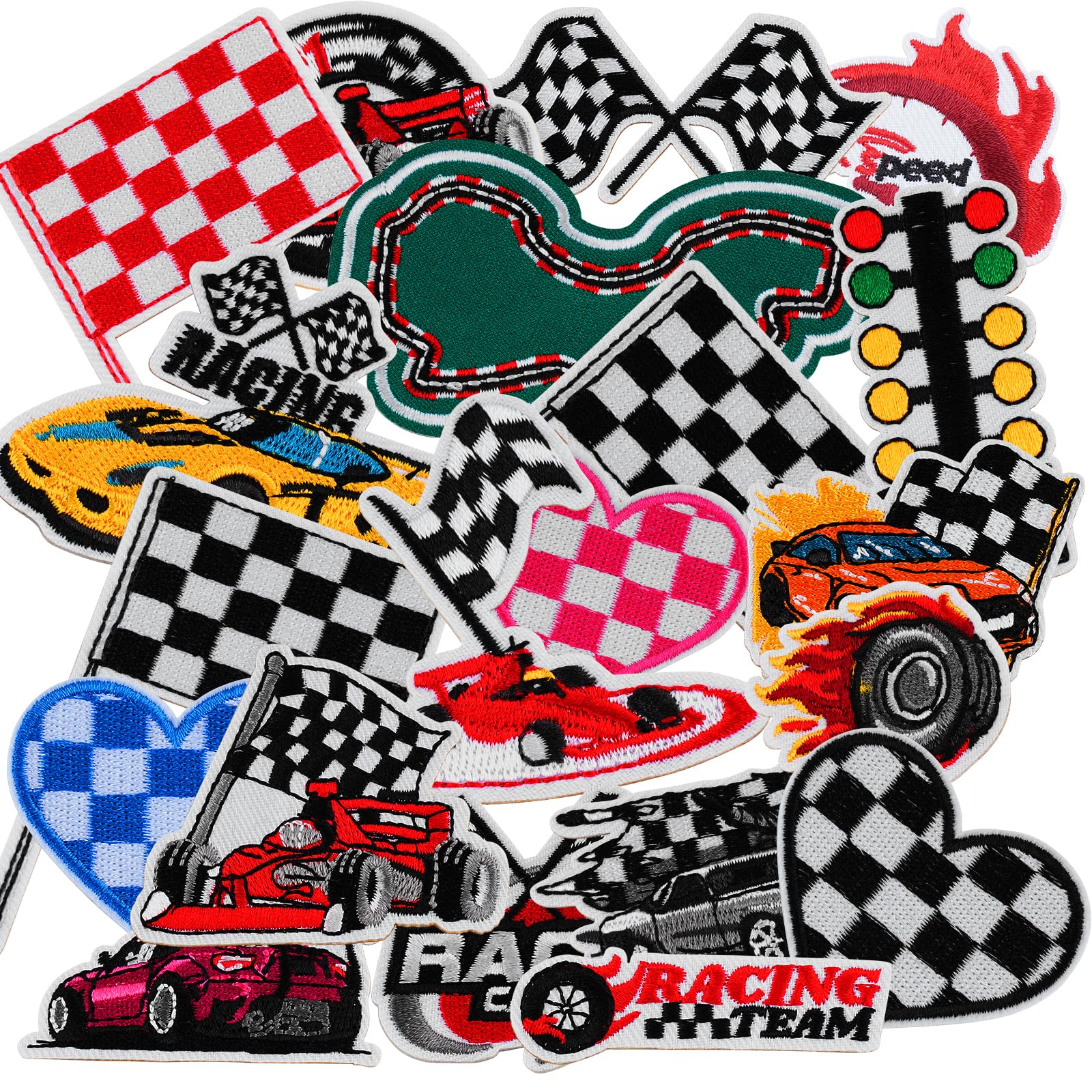 Photo 1 of Nicime 20pcs Checkered Racing Flag Iron/Sew on Patches, F1 Fashion Embroidered Applique, Car Motorcycle Decoration Stickers for Clothes, Hat, Backpack, Jeans, Jacket