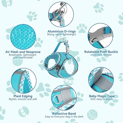 Miniatura 2 de Juego de arnés y correa para perro pequeño, sin tirones, ajustable, reflectante, de malla transpirable, arnés para perro fácil de caminar para