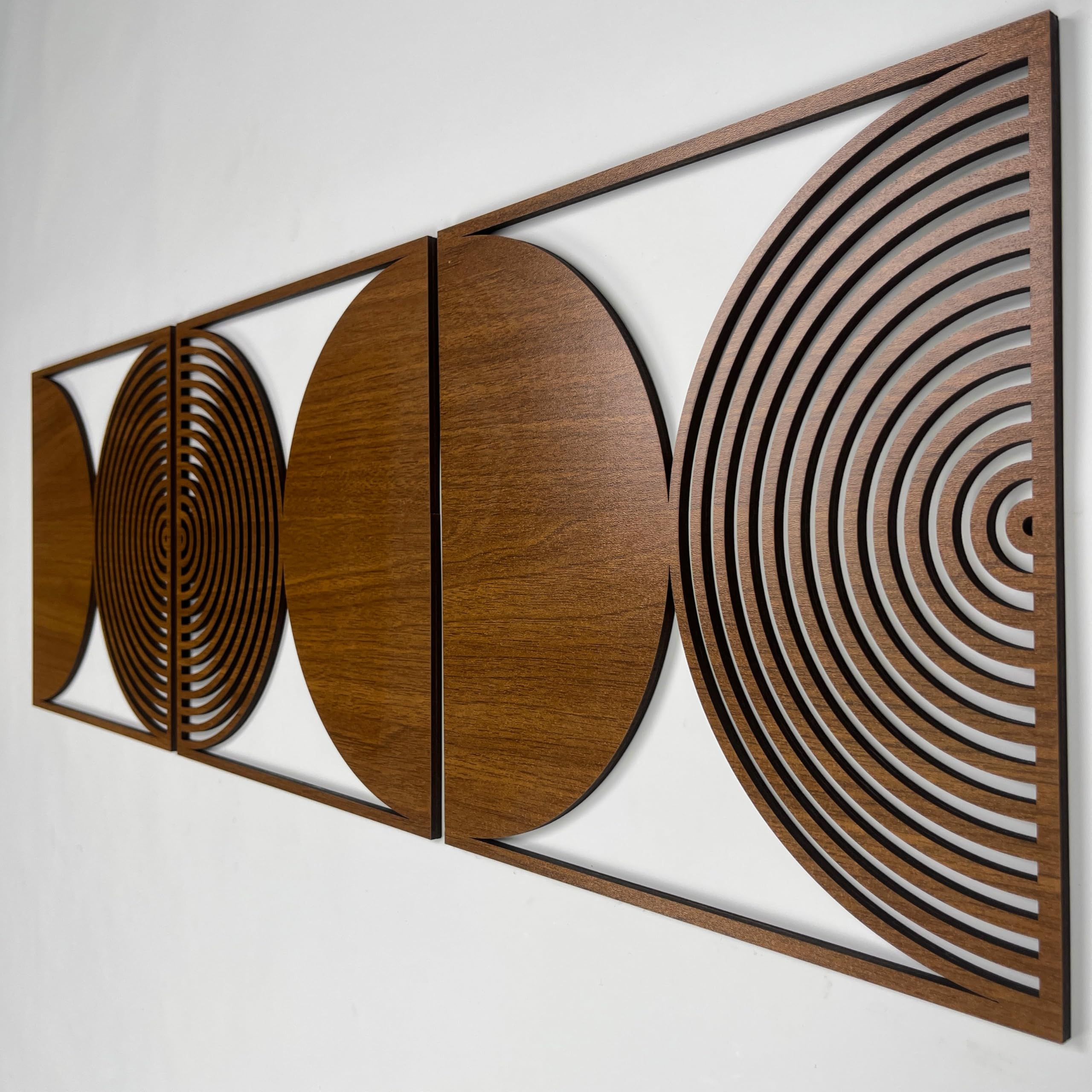 Geometrische Holz-Wandkunst, groß, moderne Wanddekoration, runde Paneele für Schlafzimmer oder Wohnzimmer, rustikaler Boho-Holz-Wandakzent #59