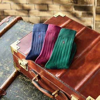 POLO RALPH LAUREN Men's Mercerized Cotton Ribbed Dress Otc Socks - 3 Pair Pack - Reinforced Cotton Comfort