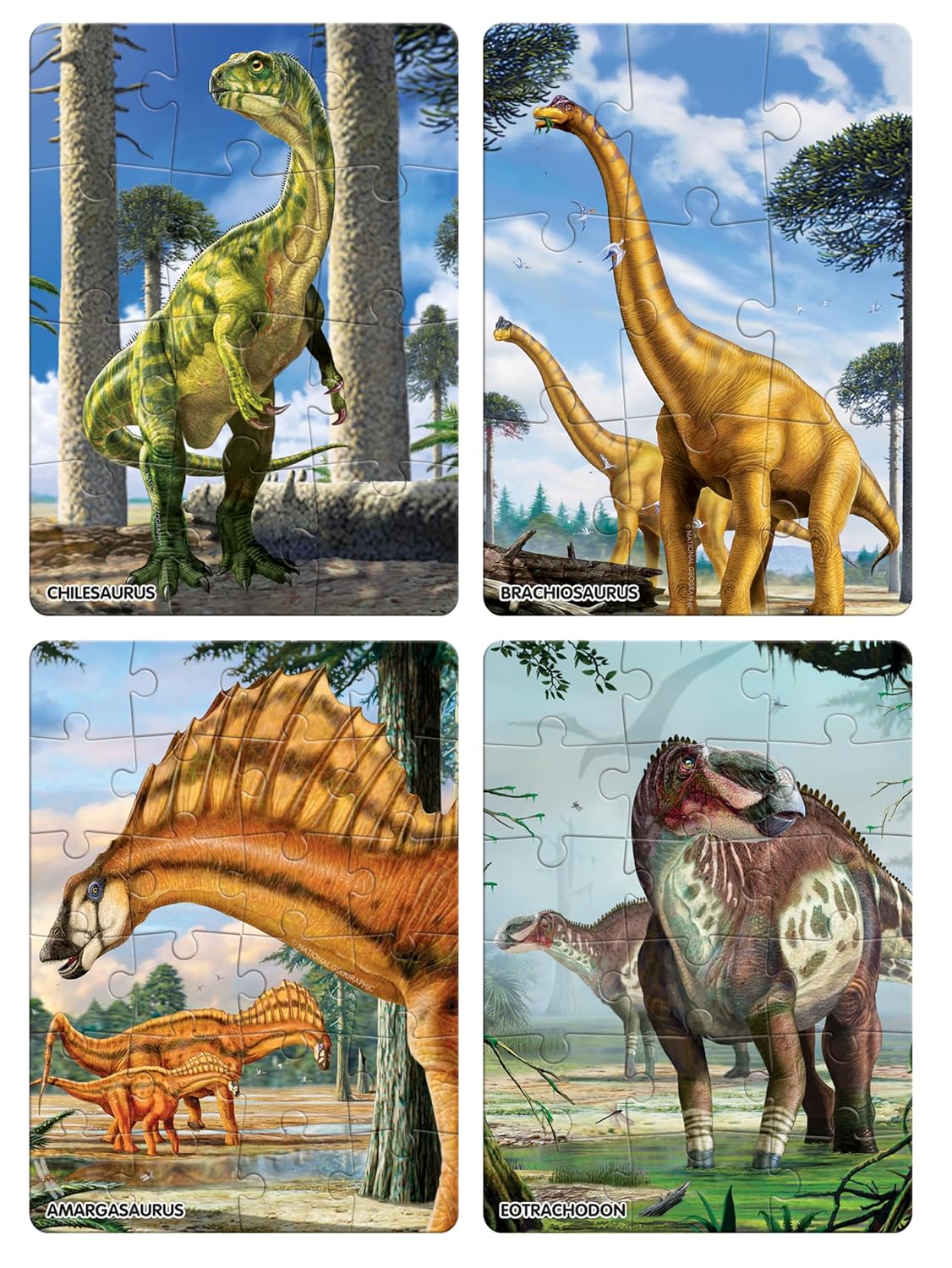 Frank National Geographic Dinosaurs 4-in-1 Puzzle Set (9, 12, 18, 24 Pieces) for Kids 3+ Years – Fun and Challenging with Realistic Illustrations – Puzzles for Focus, Memory, and Mental Boost – 40501