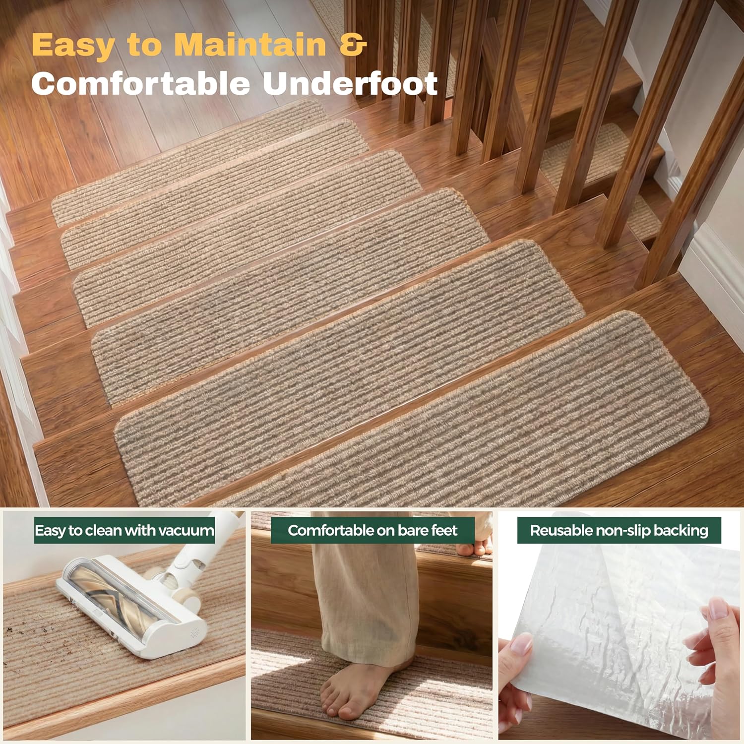 MBIGM Carpet Stair Treads for Wooden Steps, 15 Pack, 8 x 30, Cornstalk
