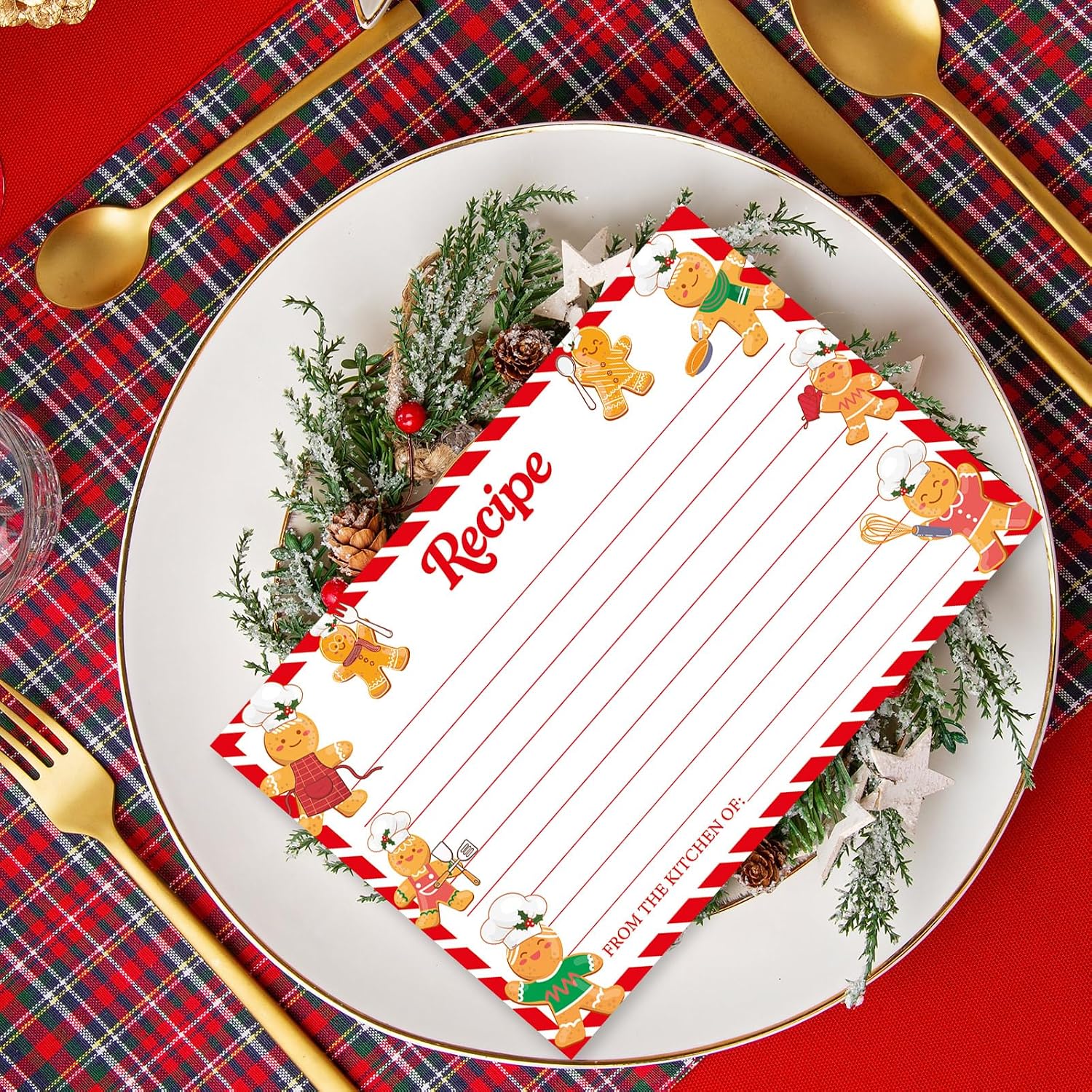 JarThenaAMCS 50Pcs Christmas Recipe Cards Double-Sided Cute Gingerbread Man Blank Recipe Page for Xmas Winter New Year Supplies, 4 x 6 Inch image 4