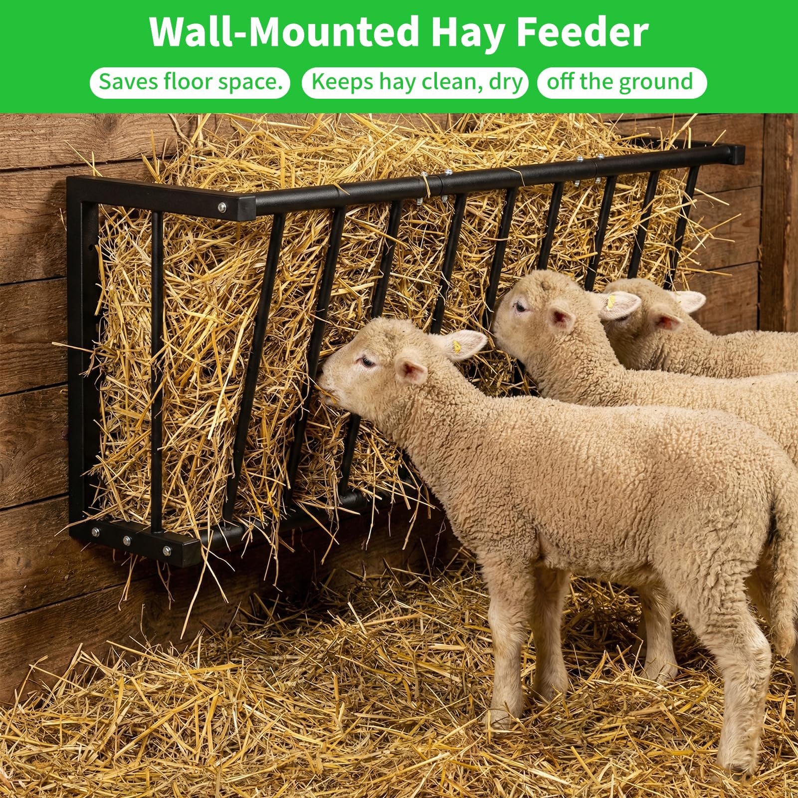 Wall Mount Hay Rack for Goats, Sheep, Horses – Heavy Duty 25 Gallon Livestock Hay Feeder, Hanging Blanket Holder with Rust Resistant Coating, Space Saving Farm Goat Feeder for Indoor, Outdoor Use - image 5