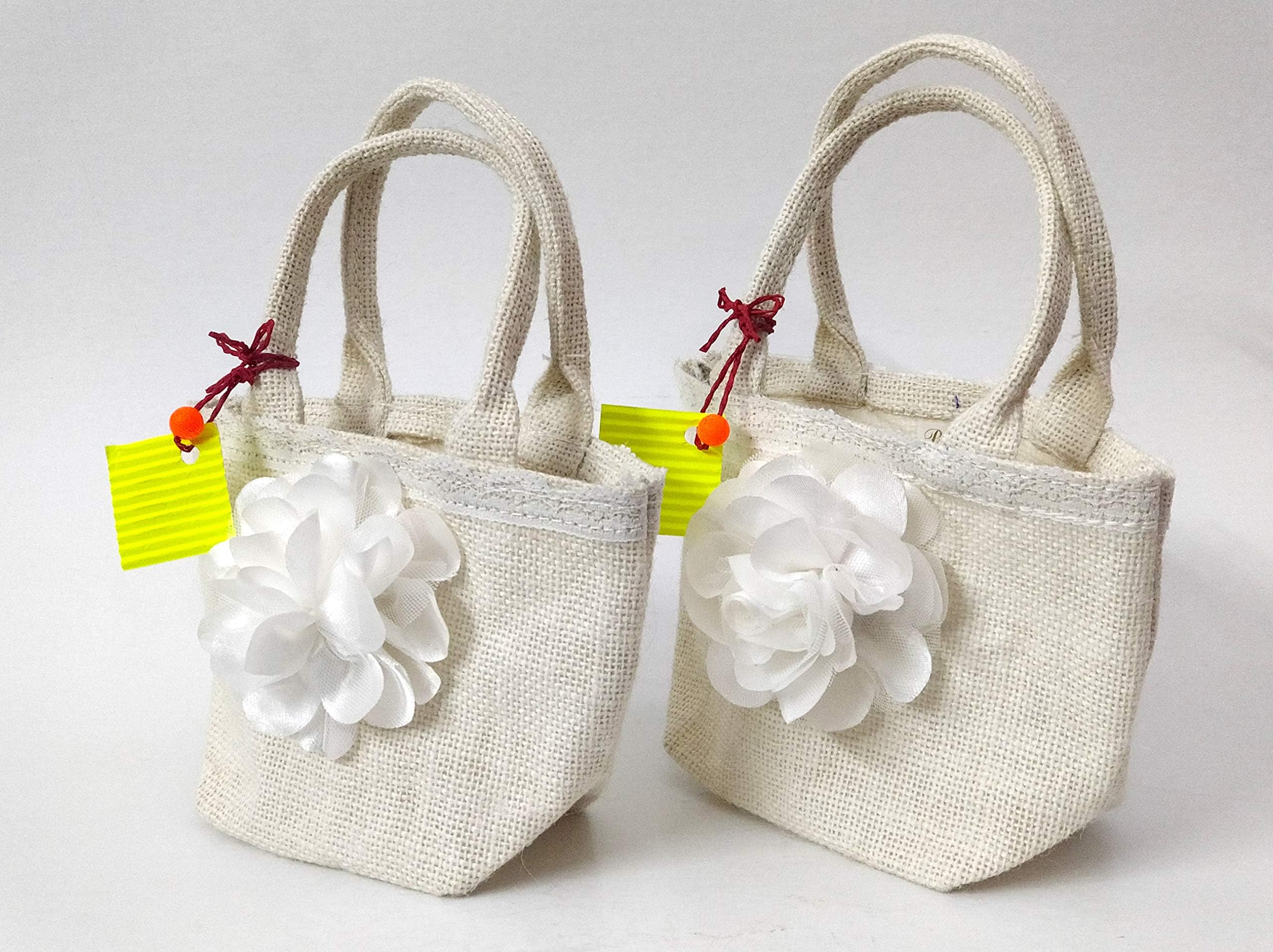 PAISLEYS Mini Jute Gift Bag Goodie Bag in Off-White Burlap Jute Laminated - Set of 2