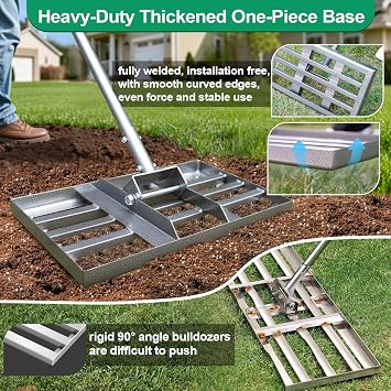 Lawn Leveling Rake, 17 x 10 Heavy Duty Lawn Leveler Tool with 57 Handle, Carbon Steel Ground Leveling Rake for Spreading Soil, Sand, Dirt & Top Dressing, Yard Garden Lawn Tool