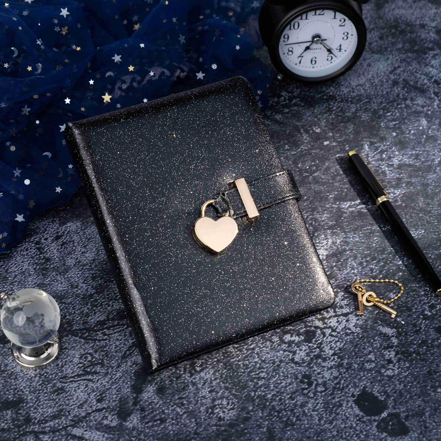 CAGIE Diary with Lock and Key for Girls Ages 8-12 Journal with Lock 296 Gold Edged Pages Heart-Shaped Locked Journal for Women Teen Girls with Gift Box, 5.3 x 7 Inch, Black
