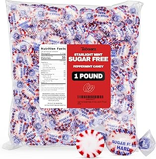 Sugar Free Starlight Peppermint Hard Candy 1 Pound - Approx. 75 Individually Wrapped Starlight Mints Peppermint Discs Hard Candy For Snacks & Treats - Taboom Candy