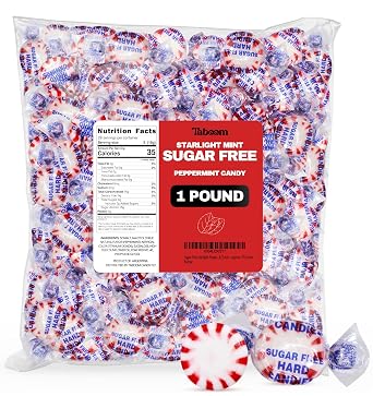 Sugar Free Starlight Peppermint Hard Candy 1 Pound - Approx. 75 Individually Wrapped Starlight Mints Peppermint Discs Hard Candy For Snacks & Treats - Taboom Candy