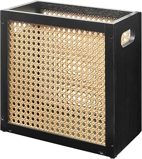 Small-Wicker-Waste-Basket-Trash-Can 3 Gallon/11.6 L Bamboo Mini Rattan Wastebasket Garbage Can Trashcan Wood Trash bin for Bathroom Office Living Room(Black&Oak)